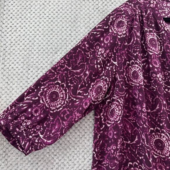 NYDJ Top Women 1X Purple Floral Hidden Button Up 3/4 Sleeve Notch V-Neck Boho - Picture 5 of 16